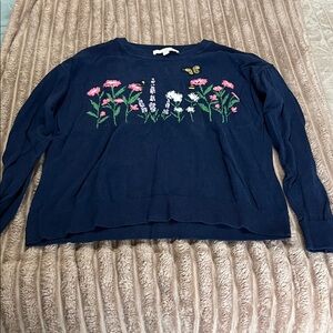 LOFT Navy Floral Embroidered Sweatshirt